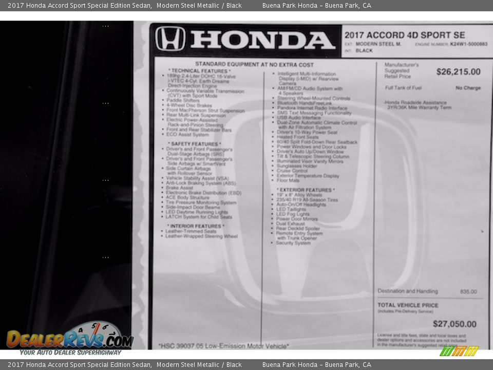 2017 Honda Accord Sport Special Edition Sedan Modern Steel Metallic / Black Photo #16