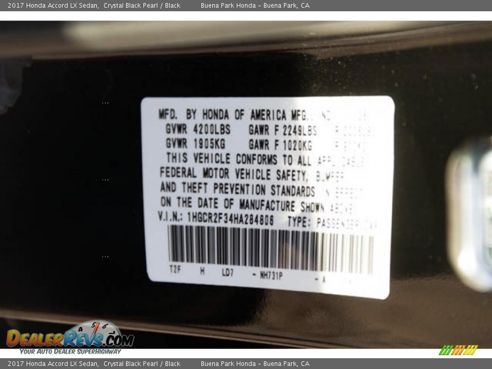 2017 Honda Accord LX Sedan Crystal Black Pearl / Black Photo #16