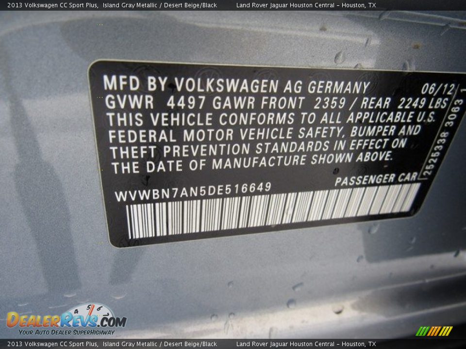 2013 Volkswagen CC Sport Plus Island Gray Metallic / Desert Beige/Black Photo #34