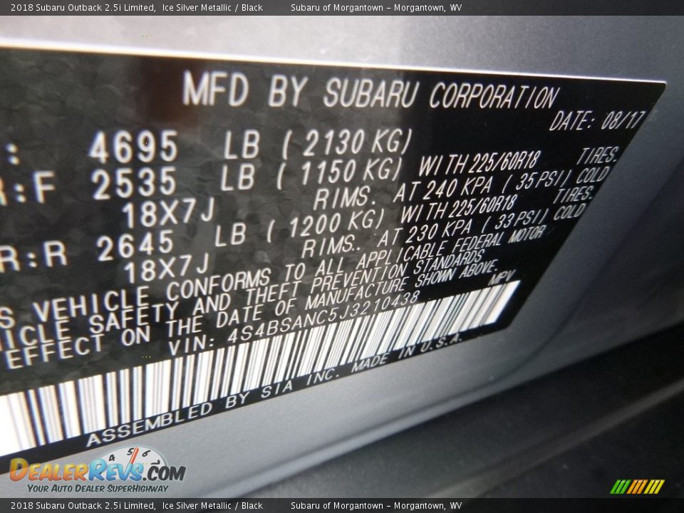 2018 Subaru Outback 2.5i Limited Ice Silver Metallic / Black Photo #16