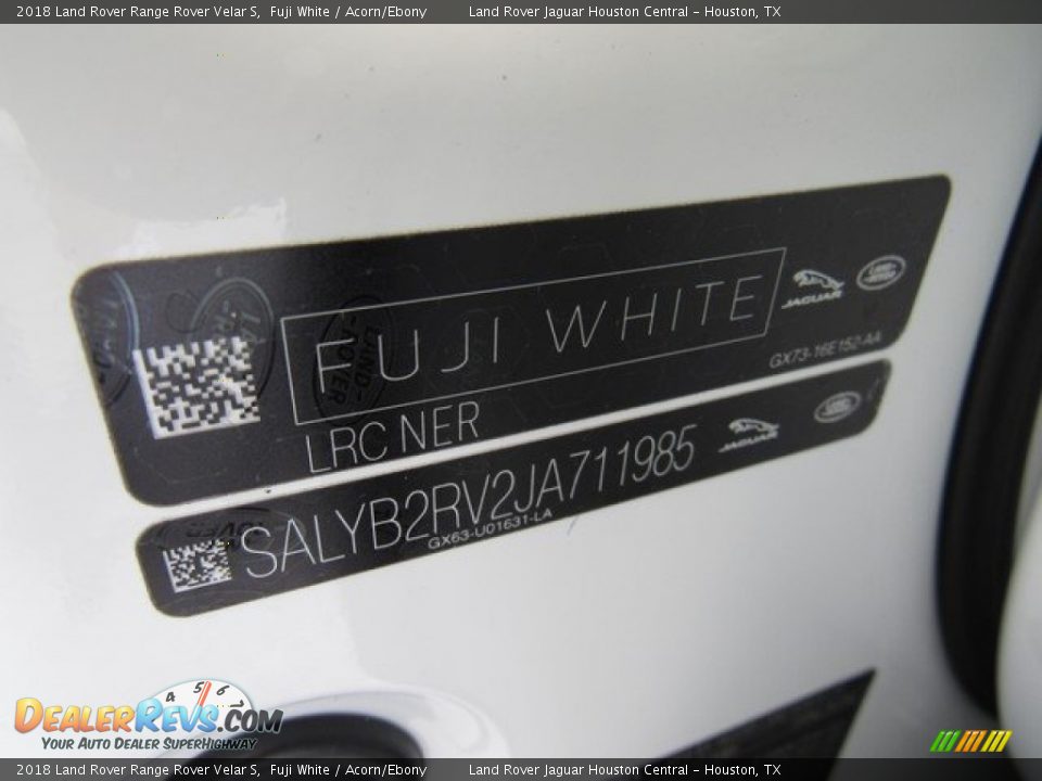2018 Land Rover Range Rover Velar S Fuji White / Acorn/Ebony Photo #24