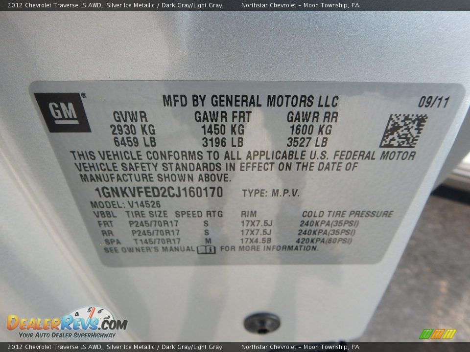 2012 Chevrolet Traverse LS AWD Silver Ice Metallic / Dark Gray/Light Gray Photo #29