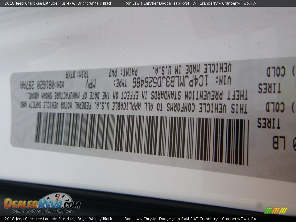 2018 Jeep Cherokee Latitude Plus 4x4 Bright White / Black Photo #16