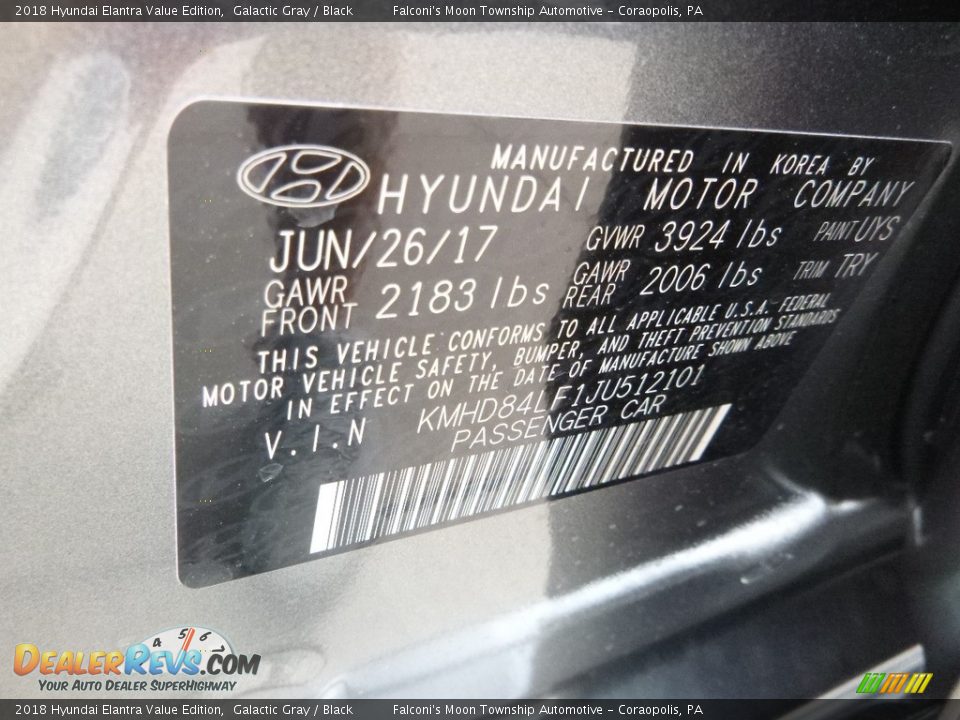 2018 Hyundai Elantra Value Edition Galactic Gray / Black Photo #12