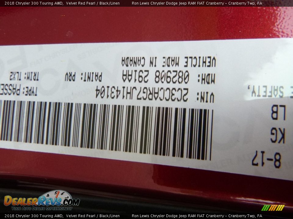 2018 Chrysler 300 Touring AWD Velvet Red Pearl / Black/Linen Photo #15