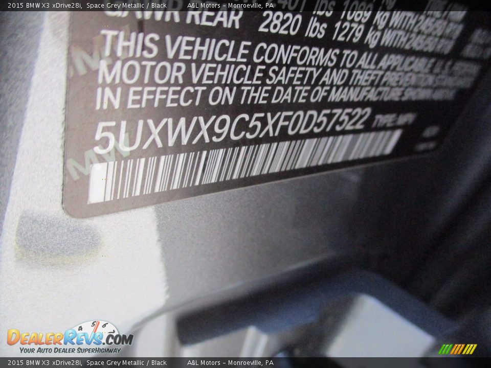 2015 BMW X3 xDrive28i Space Grey Metallic / Black Photo #19
