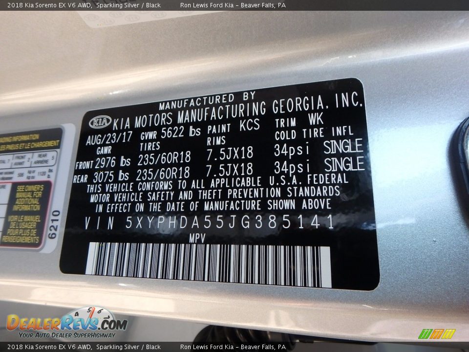 2018 Kia Sorento EX V6 AWD Sparkling Silver / Black Photo #15