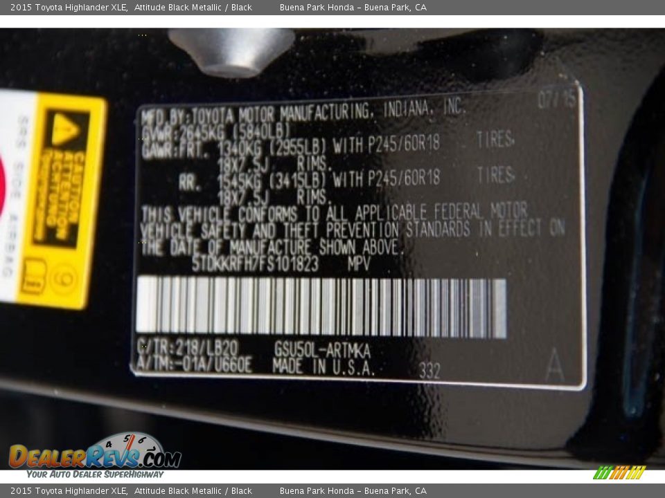 2015 Toyota Highlander XLE Attitude Black Metallic / Black Photo #35