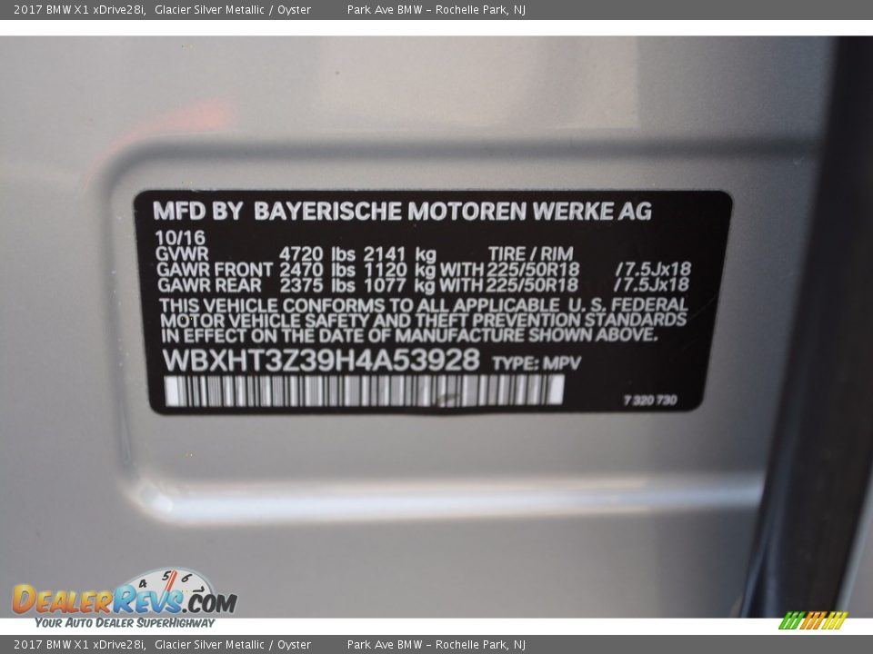 2017 BMW X1 xDrive28i Glacier Silver Metallic / Oyster Photo #34
