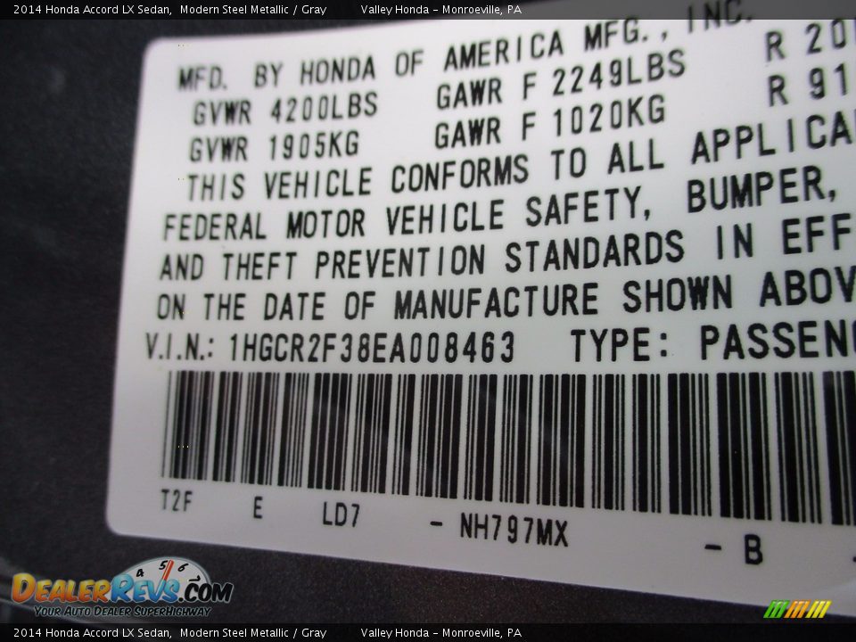 2014 Honda Accord LX Sedan Modern Steel Metallic / Gray Photo #19