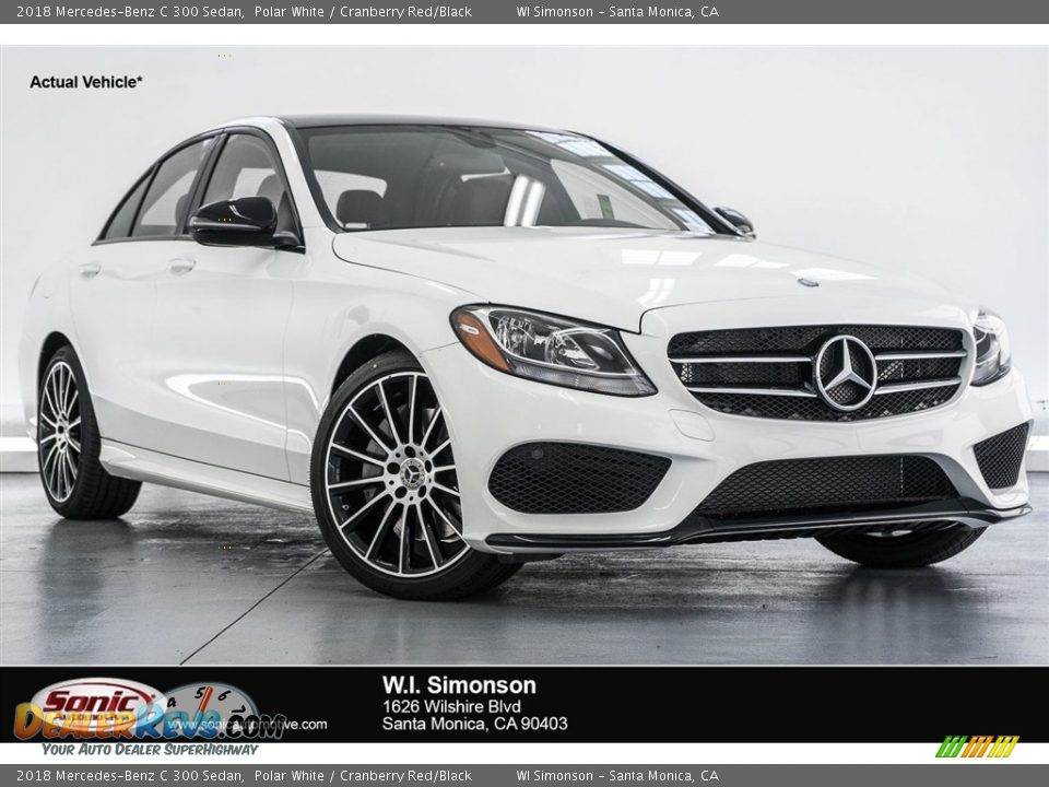 2018 Mercedes-Benz C 300 Sedan Polar White / Cranberry Red/Black Photo #1
