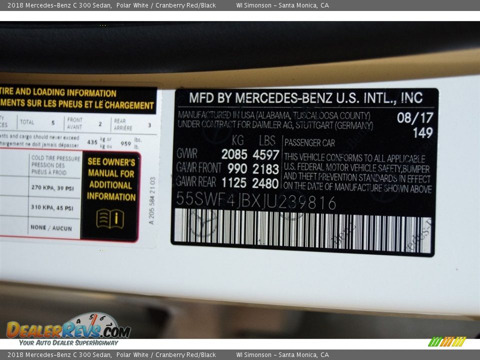 2018 Mercedes-Benz C 300 Sedan Polar White / Cranberry Red/Black Photo #10