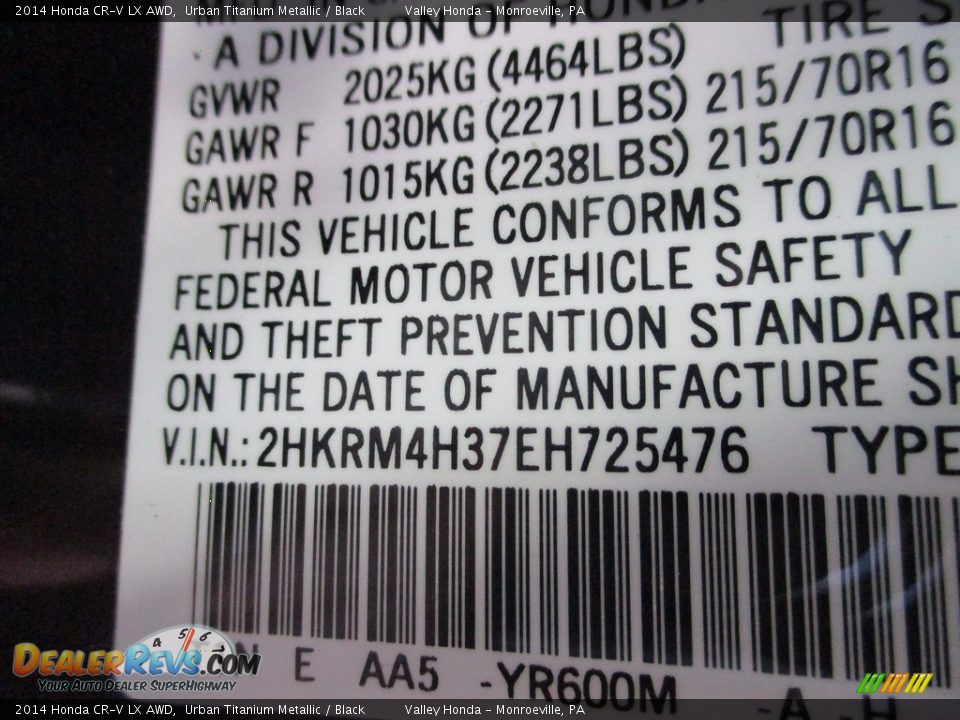 2014 Honda CR-V LX AWD Urban Titanium Metallic / Black Photo #19