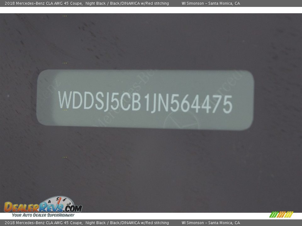 2018 Mercedes-Benz CLA AMG 45 Coupe Night Black / Black/DINAMICA w/Red stitching Photo #10