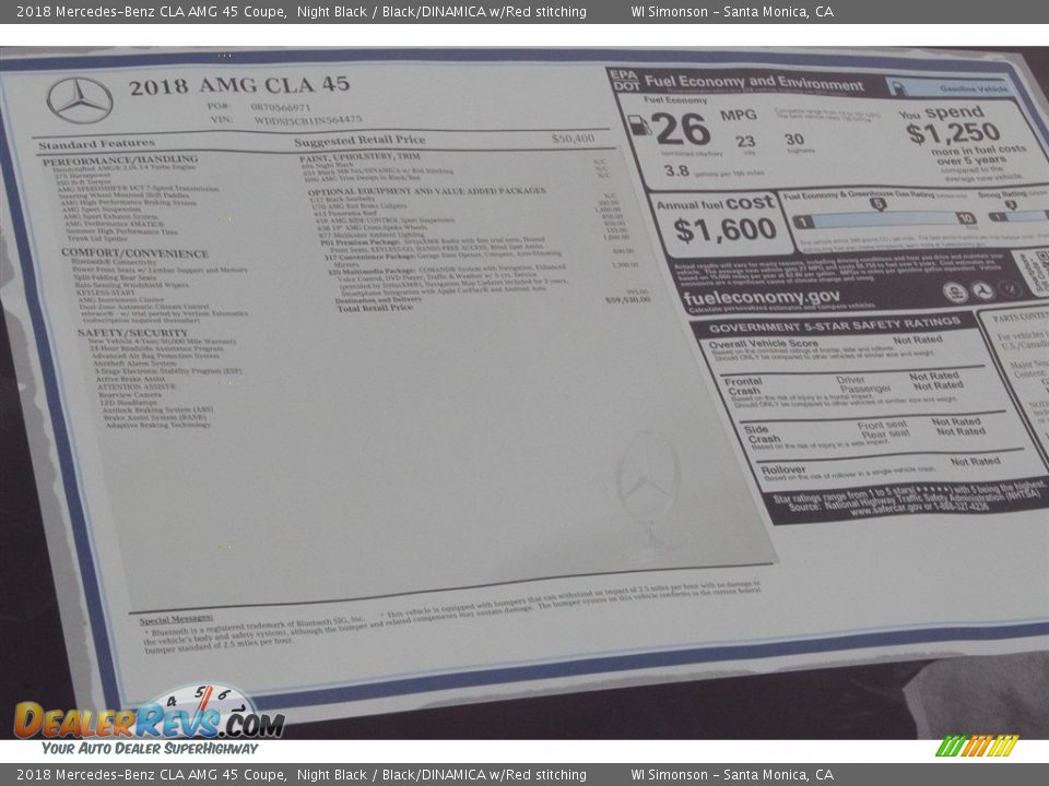 2018 Mercedes-Benz CLA AMG 45 Coupe Window Sticker Photo #11