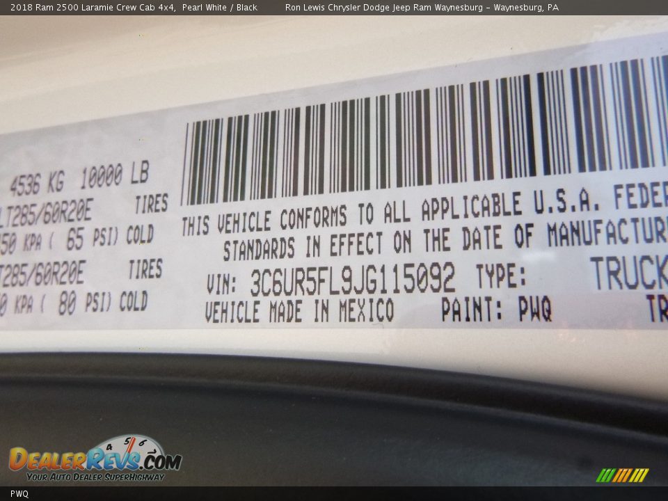 Ram Color Code PWQ Pearl White