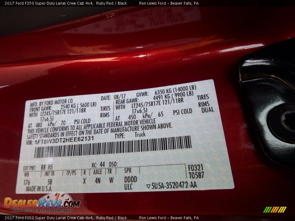 2017 Ford F350 Super Duty Lariat Crew Cab 4x4 Ruby Red / Black Photo #14