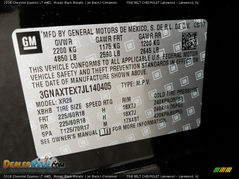 2018 Chevrolet Equinox LT AWD Mosaic Black Metallic / Jet Black/­Cinnamon Photo #9