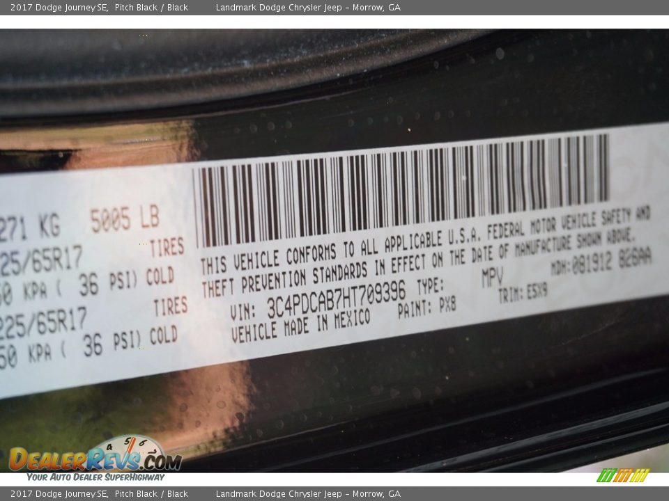 2017 Dodge Journey SE Pitch Black / Black Photo #9