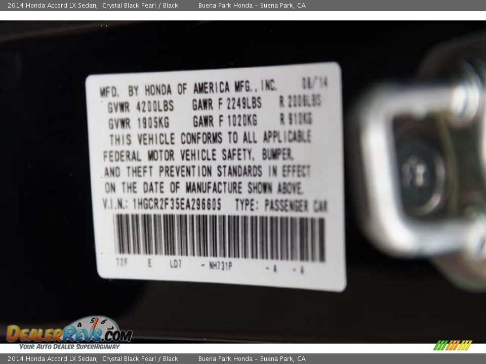 2014 Honda Accord LX Sedan Crystal Black Pearl / Black Photo #30