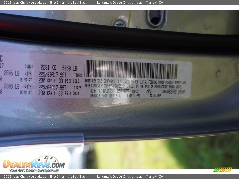 2018 Jeep Cherokee Latitude Billet Silver Metallic / Black Photo #9