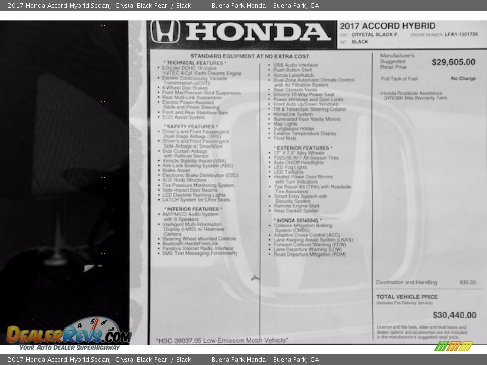 2017 Honda Accord Hybrid Sedan Crystal Black Pearl / Black Photo #17