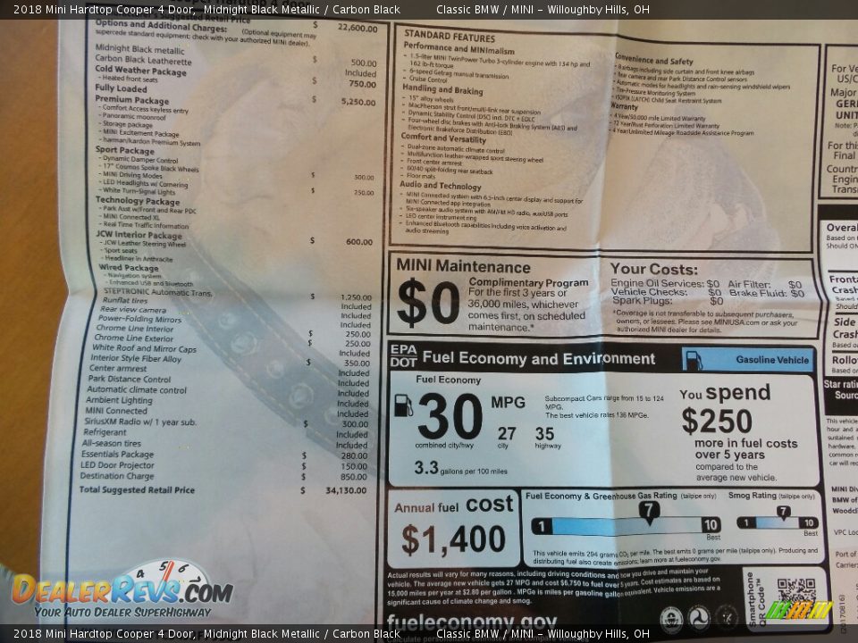 2018 Mini Hardtop Cooper 4 Door Midnight Black Metallic / Carbon Black Photo #7