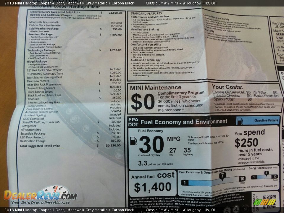 2018 Mini Hardtop Cooper 4 Door Moonwalk Grey Metallic / Carbon Black Photo #6