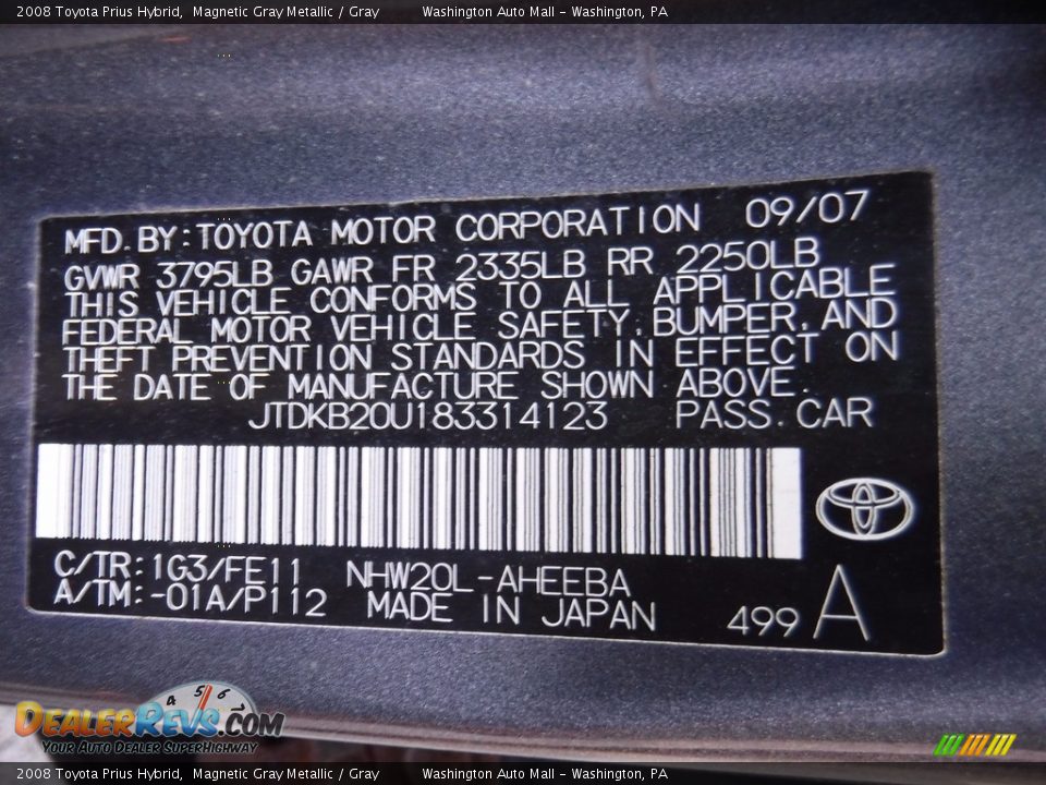2008 Toyota Prius Hybrid Magnetic Gray Metallic / Gray Photo #22