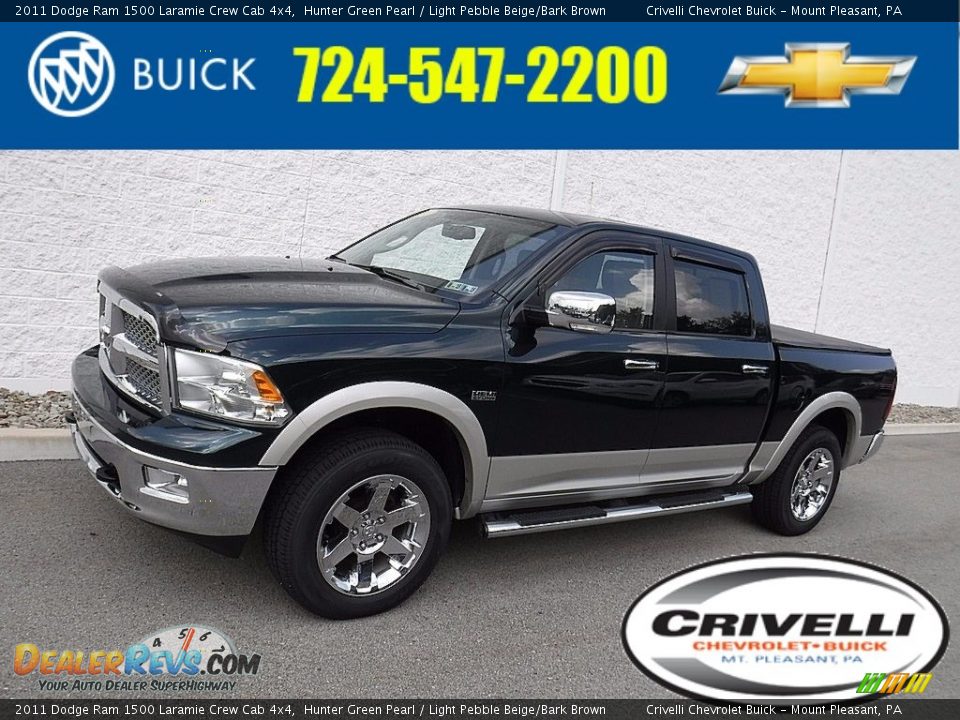 2011 Dodge Ram 1500 Laramie Crew Cab 4x4 Hunter Green Pearl / Light Pebble Beige/Bark Brown Photo #1
