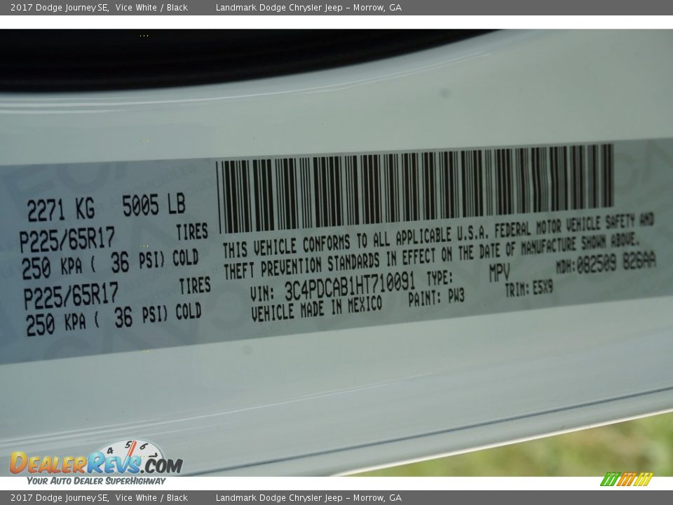 2017 Dodge Journey SE Vice White / Black Photo #9