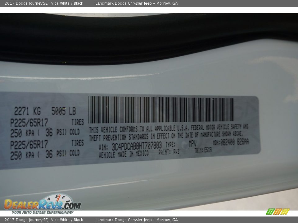 2017 Dodge Journey SE Vice White / Black Photo #9