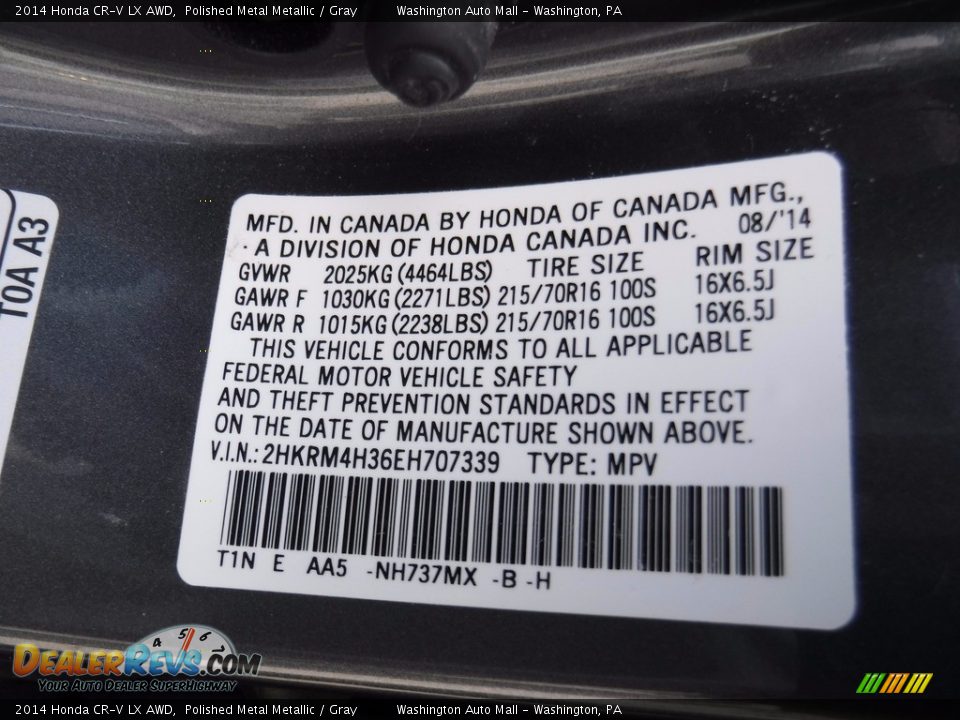 2014 Honda CR-V LX AWD Polished Metal Metallic / Gray Photo #24