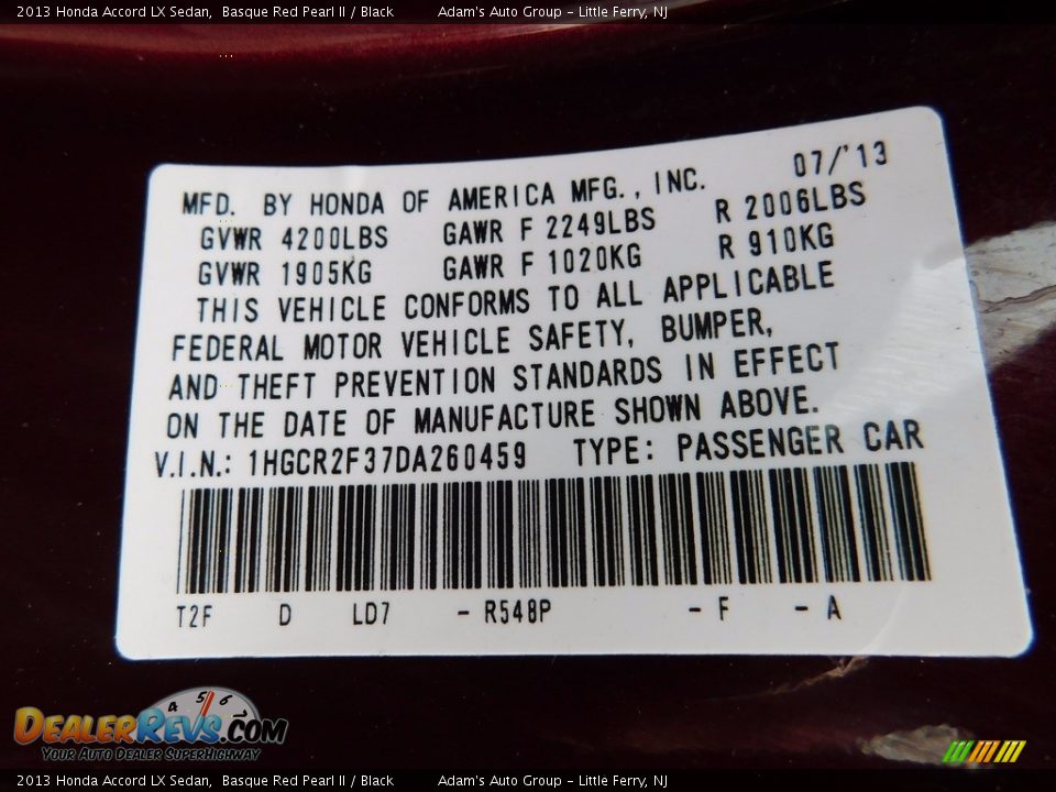2013 Honda Accord LX Sedan Basque Red Pearl II / Black Photo #32