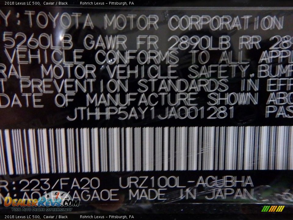 2018 Lexus LC 500 Caviar / Black Photo #10