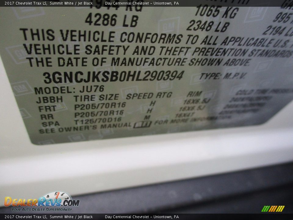 2017 Chevrolet Trax LS Summit White / Jet Black Photo #15