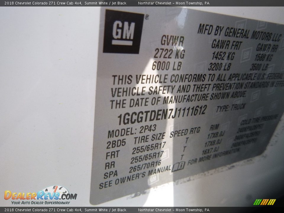 2018 Chevrolet Colorado Z71 Crew Cab 4x4 Summit White / Jet Black Photo #17