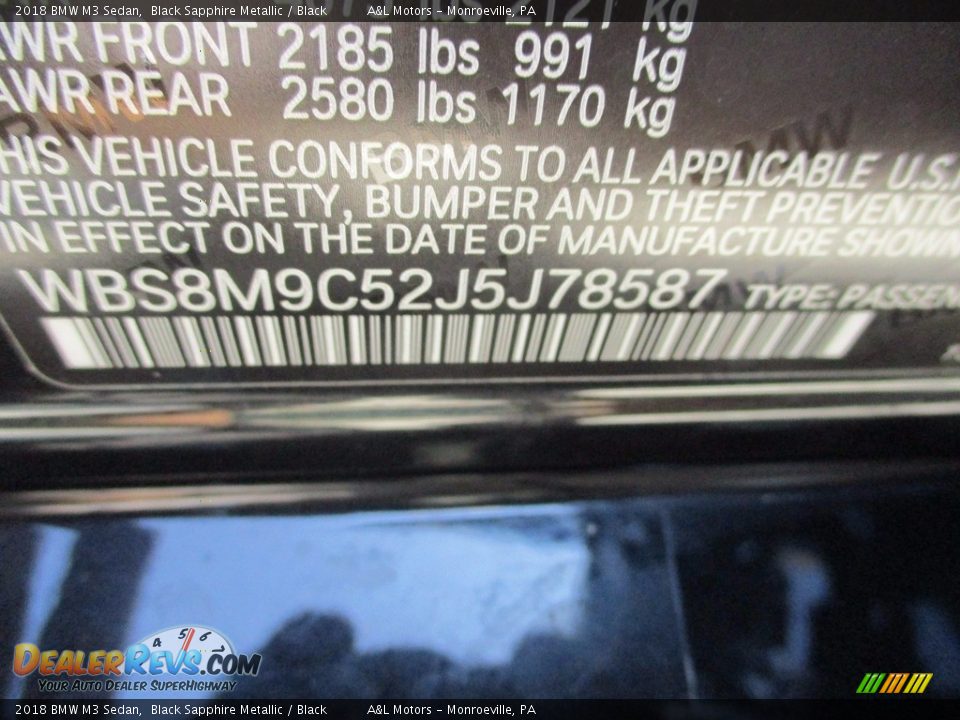 2018 BMW M3 Sedan Black Sapphire Metallic / Black Photo #19