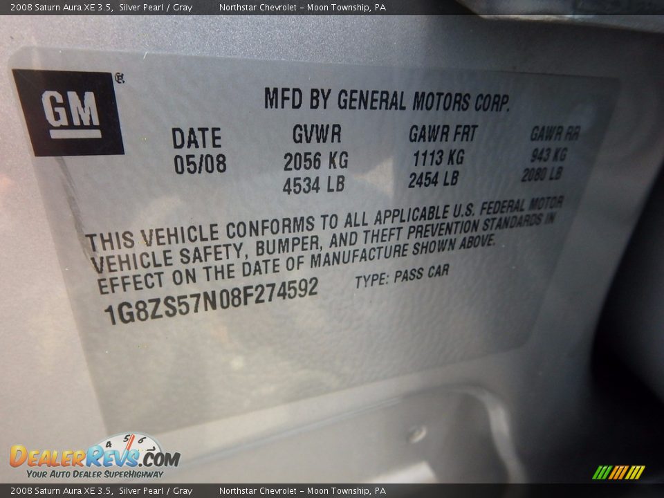 2008 Saturn Aura XE 3.5 Silver Pearl / Gray Photo #14