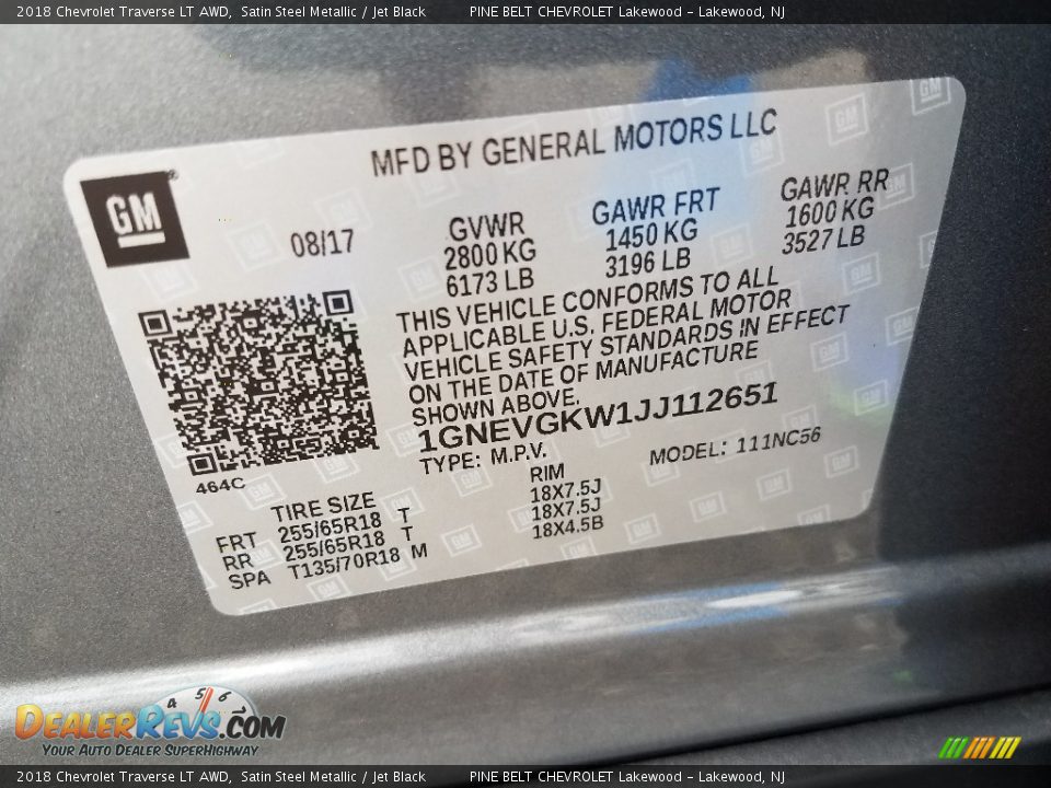 2018 Chevrolet Traverse LT AWD Satin Steel Metallic / Jet Black Photo #9