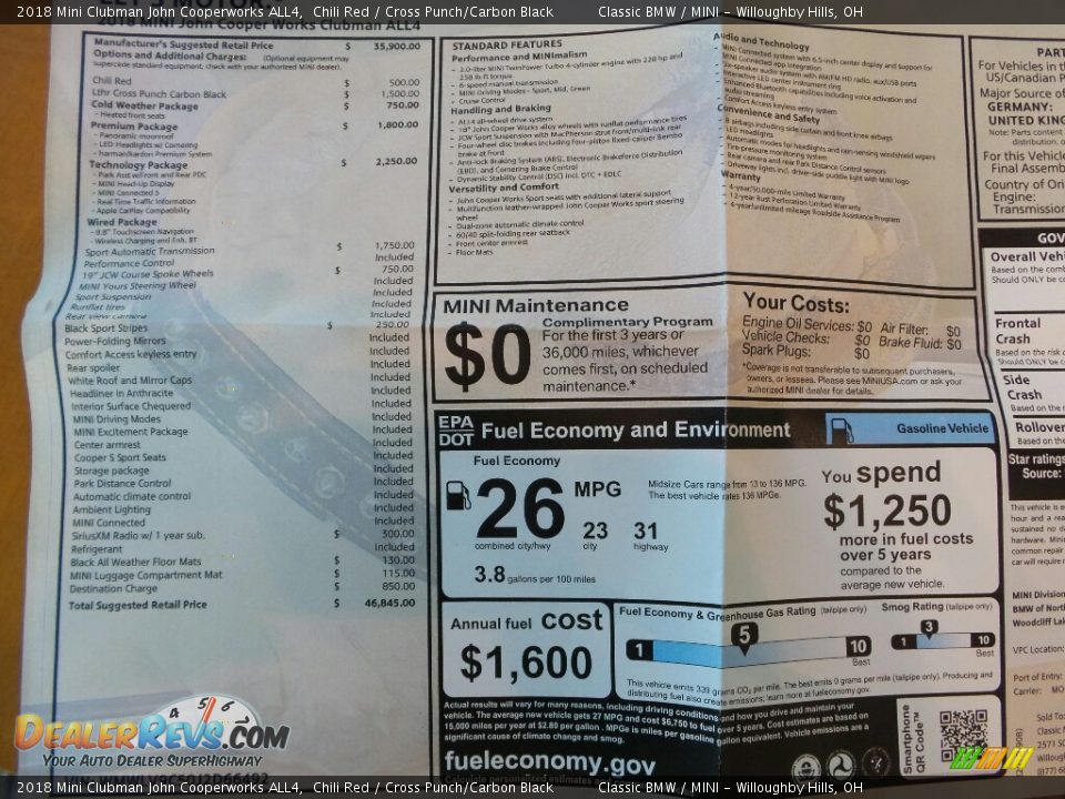 2018 Mini Clubman John Cooperworks ALL4 Window Sticker Photo #6