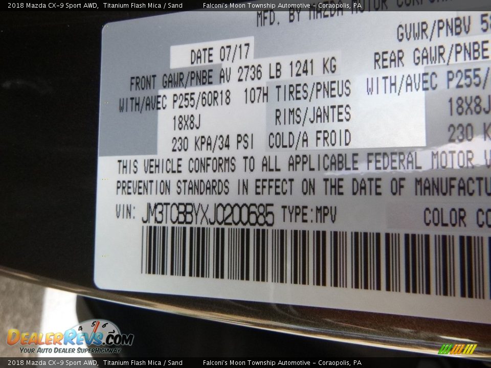2018 Mazda CX-9 Sport AWD Titanium Flash Mica / Sand Photo #12