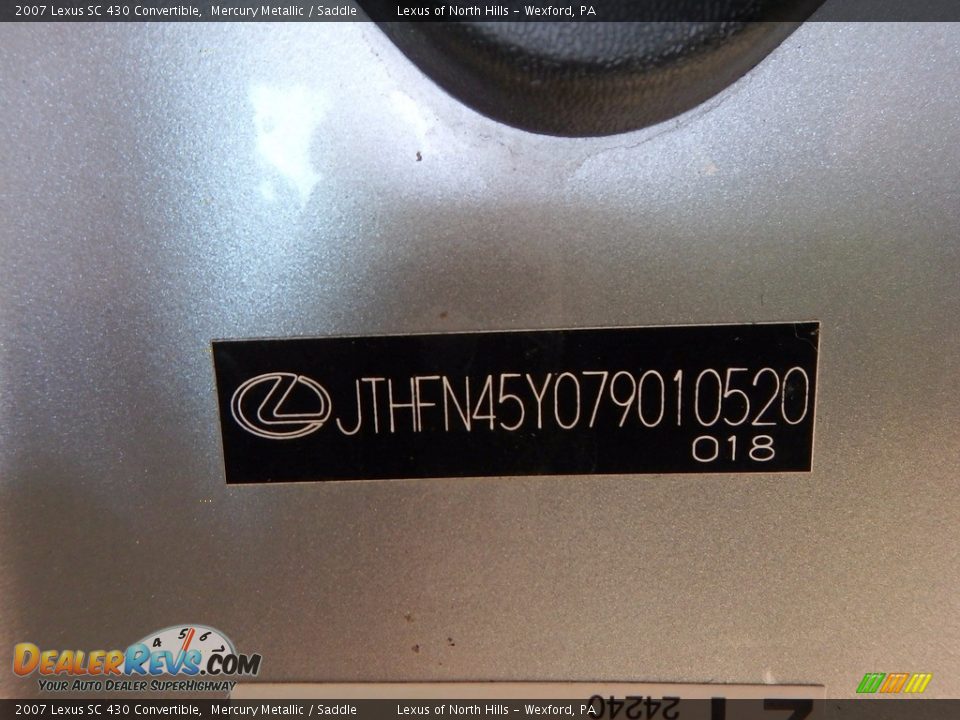 2007 Lexus SC 430 Convertible Mercury Metallic / Saddle Photo #13