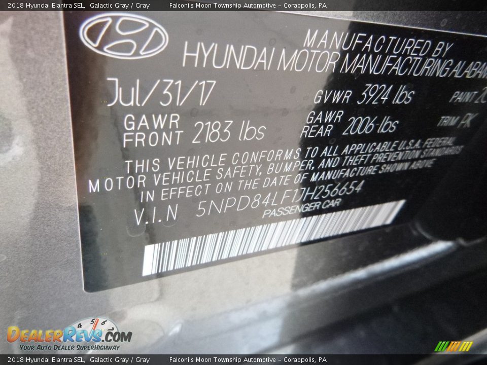 2018 Hyundai Elantra SEL Galactic Gray / Gray Photo #13
