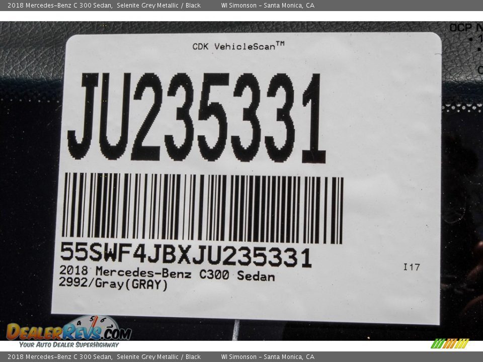 2018 Mercedes-Benz C 300 Sedan Selenite Grey Metallic / Black Photo #9