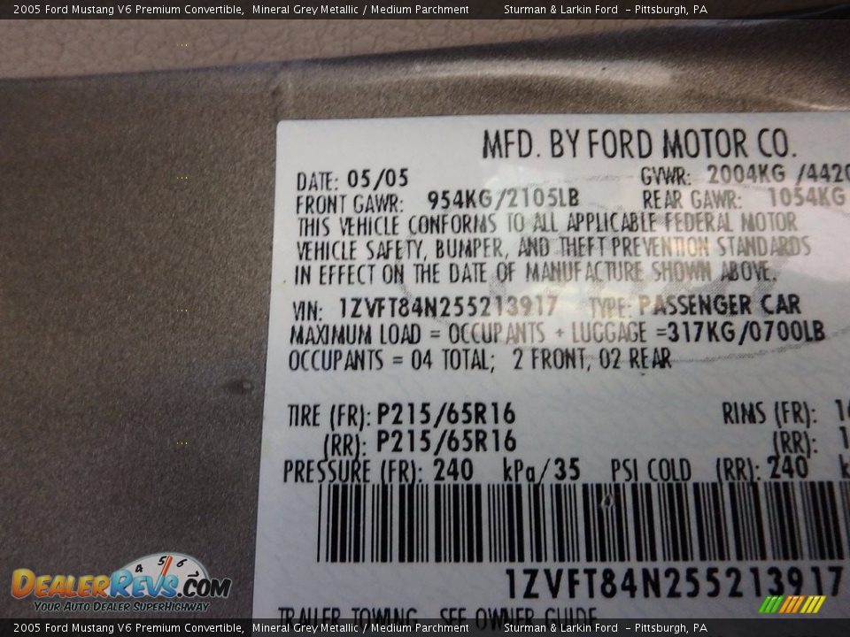 2005 Ford Mustang V6 Premium Convertible Mineral Grey Metallic / Medium Parchment Photo #11
