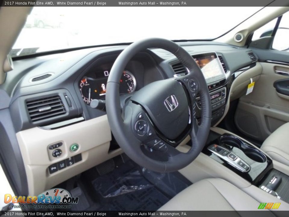 2017 Honda Pilot Elite AWD White Diamond Pearl / Beige Photo #9