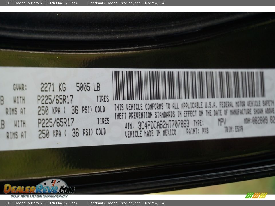 2017 Dodge Journey SE Pitch Black / Black Photo #10