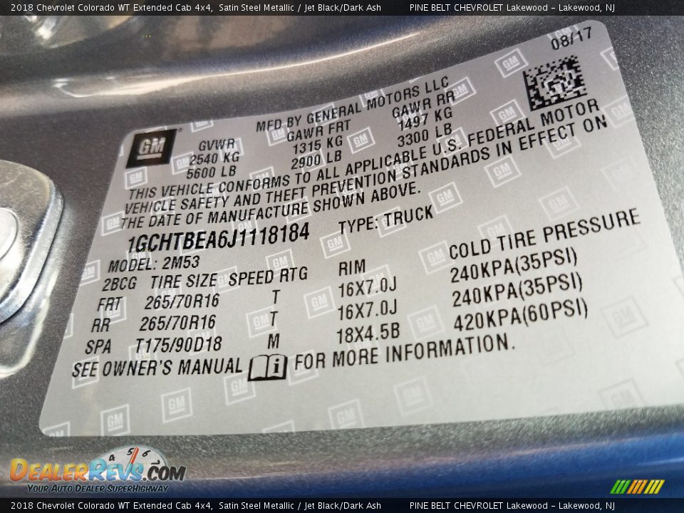 2018 Chevrolet Colorado WT Extended Cab 4x4 Satin Steel Metallic / Jet Black/Dark Ash Photo #9