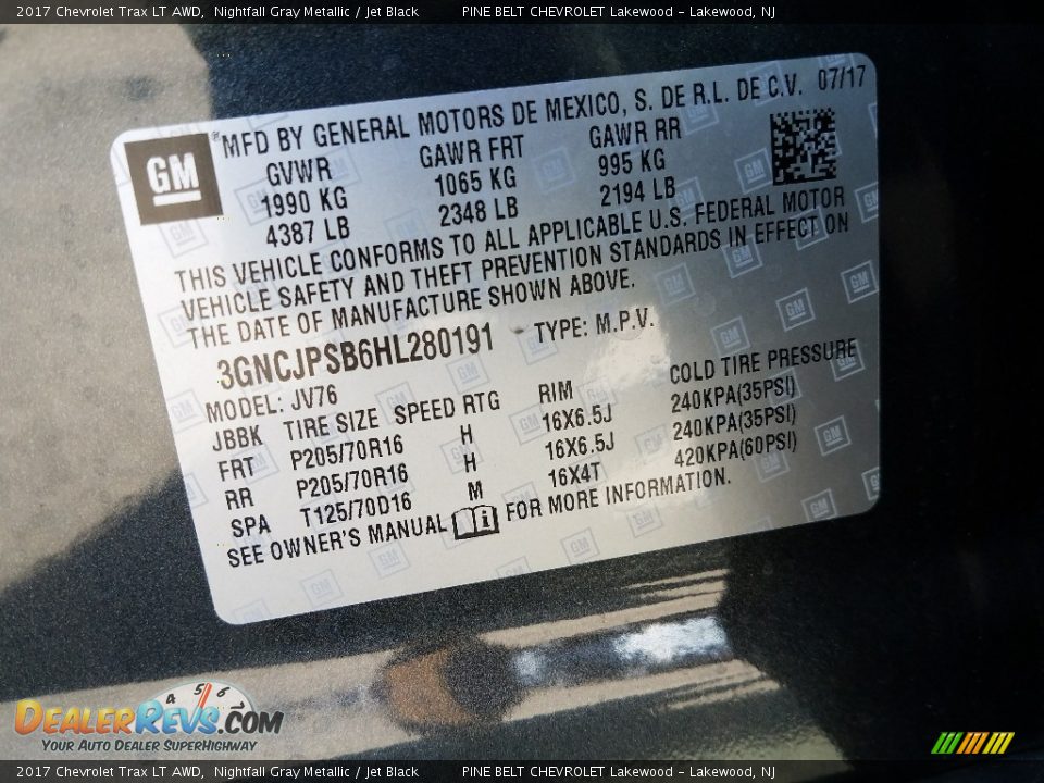 2017 Chevrolet Trax LT AWD Nightfall Gray Metallic / Jet Black Photo #9